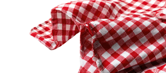 Close-up of a red and white checkered cloth folded, with the edge of the fabric visible