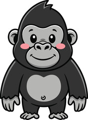Fototapeta premium Adorable cartoon gorilla character illustration, a friendly jungle animal with a cheerful expression. Perfect for children's designs, educational content, and cute wildlife graphics