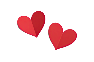 Two vibrant red heart shapes with subtle shading against a stark black background