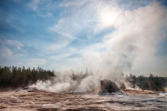 Steam from Mastiff Geyser in Upper Geyser Basin, Yellowstone National Park, Wyoming