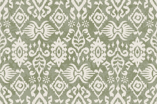 Ikat floral paisley embroidery seamless pattern on background. Ikat ethnic flower oriental pattern traditional. Aztec-style abstract vector illustration. design for ikat floral fashion fabric, cloth