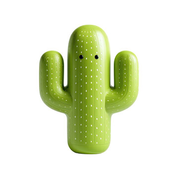 Glossy green cactus figure with white dots, standing isolated against a black background