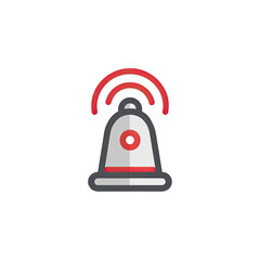 A stylized alarm bell icon with sound waves emanating from its top. Simple design, on black background