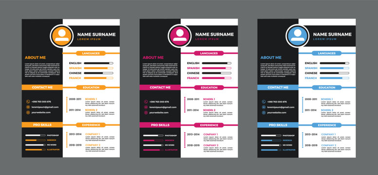Professional Resume Templates with Colorful Accents and Clean Layouts
