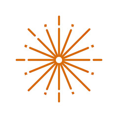 A geometric starburst design composed of orange lines radiating from a central point