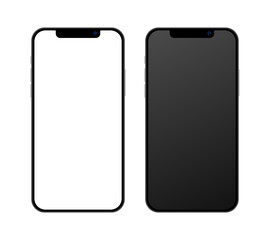 Smartphone device with a black and empty display for product showcase. Mobile phone realistic mockup template vector illustration