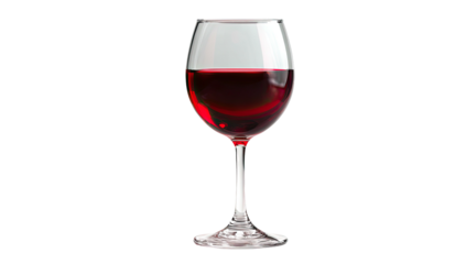A clear glass filled with crimson liquid sits against a stark black background