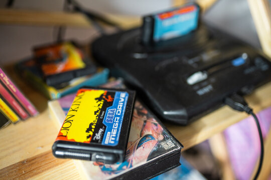 Retro Sega console and 16-bit video games.