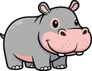 Obraz premium Cute cartoon hippopotamus smiling with big pink cheeks and white teeth, perfect for children's educational content