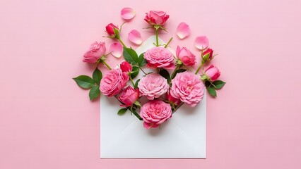 bouquet of pink roses on wooden background