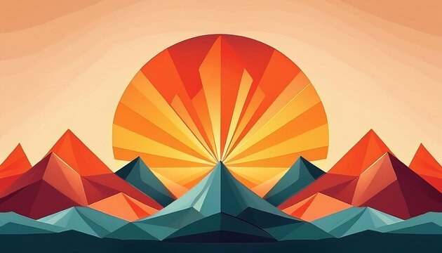 abstract polygonal mountains with retro sun perfect for background