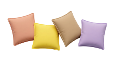 Four soft decorative pillows in pastel colors on white background