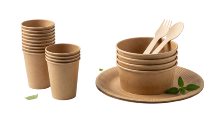 Eco-friendly disposable paper cups, bowls, plates, and cutlery set