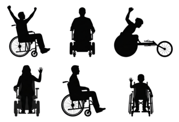 Diverse Wheelchair User Silhouettes: Sports, Mobility, and Lifestyle
