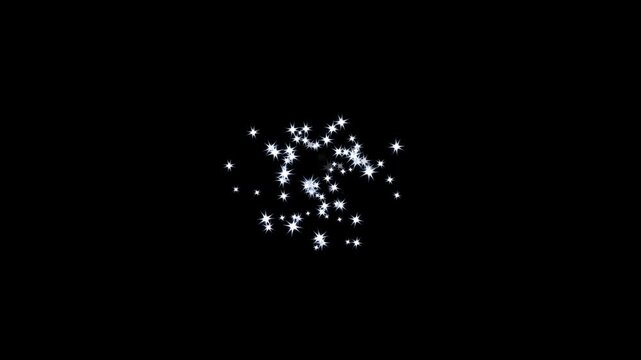 Fairy dust wand glitter trail animation with sparkling star line, flat vector doodle twinkle stars, magical shimmer particles flowing smoothly on a black screen background in cinematic 4k