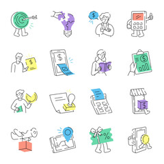 Set of Finance and Economy Hand Drawn Style Illustrations 

