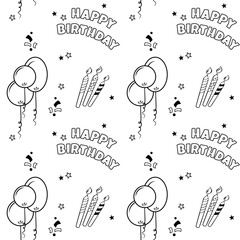 Minimal Birthday line seamless pattern.Hand drawn Birthday icons seamless pattern.