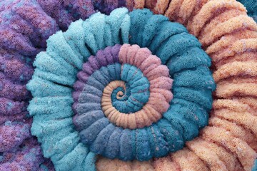 Abstract spiral design with textured layers in pastel colors