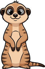 Naklejka premium Cute cartoon meerkat standing upright and smiling, a charming illustration of a wild animal