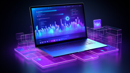 Laptop displaying financial data charts and analytics dashboard
