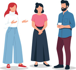 Obraz premium Flat Vector Illustration of Diverse People Standing and Talking Together in a Casual Social MeetingFlat Vector Illustration of Diverse People Standing and Talking Together in a Casual Social Meeting