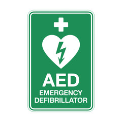 Obraz premium aed emergency defibrillator sign with green background