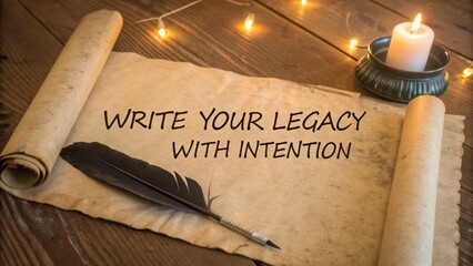 Ancient scroll with feather pen writing for legacy concept
