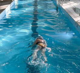 Swimmer Enjoys Routine Lap in Indoor Pool