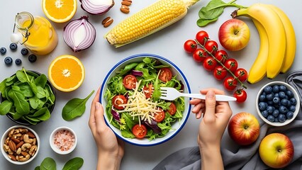 Fresh salad with assorted fruits and vegetables