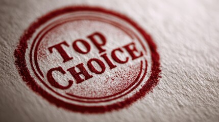 Red circular stamp on white background indicating top selection â€” close-up