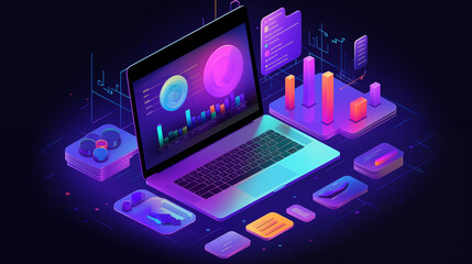 Laptop with colorful data charts and digital analytics dashboard
