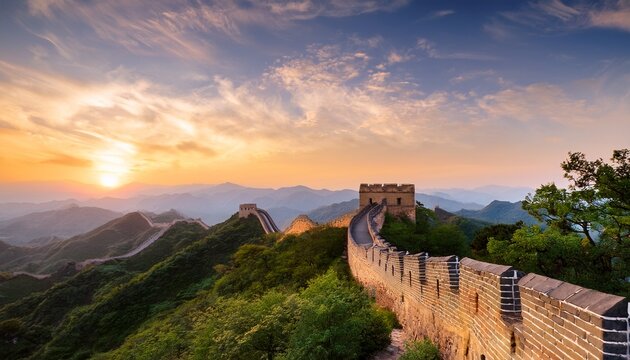sunrise shot of the great wall with soft pastel skies - Powered by Adobe