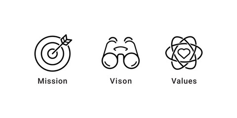 Mission, Vision and Values Editable Icons Set – Business Strategy Flat Vector Illustration © Gfx Carbo