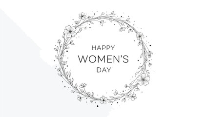 Elegant floral wreath with happy women's day text on white background perfect for celebrations and greeting cards