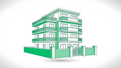 Fototapeta premium Modern multi-story building with green accents and balconies