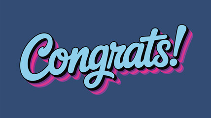 congrats text typography in colorful retro script style on blue background, congratulation celebration message design, decorative lettering illustration © Mushtaq