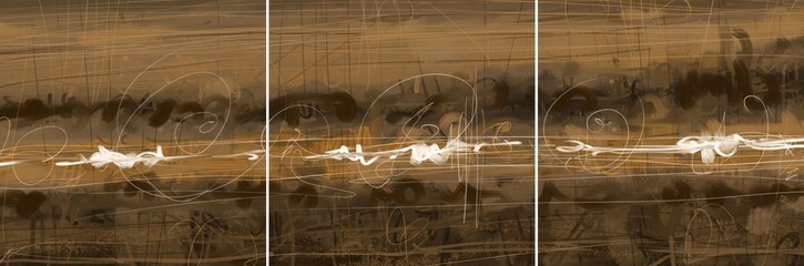 Modern interior triptych. The picture is painted by hand on a tablet.