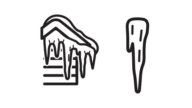 Winter season icons depicting frozen icicles hanging from a roof edge and a single ice drip
