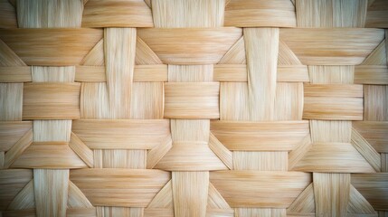 Close up of natural woven rattan reed texture forming an intricate interlaced pattern
