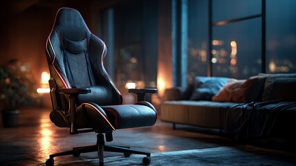 Modern gaming chair in luxury apartment at night