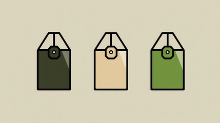 Three minimalist pouches in earth tones, with a hanging loop and button closure, on a neutral background
