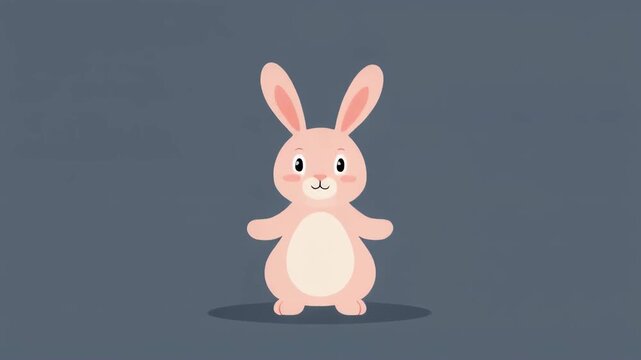Cute 3D animated pink rabbit standing upright on a simple gray background