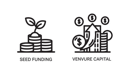 Seed Funding and Venture Capital Line Icons for Startup Investment and Business Growth