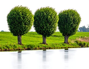Tranquil Lakeside Trees - A Serene Landscape Reflection.