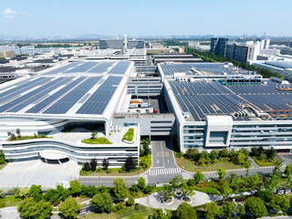 Overlooking warehouses and container trucks