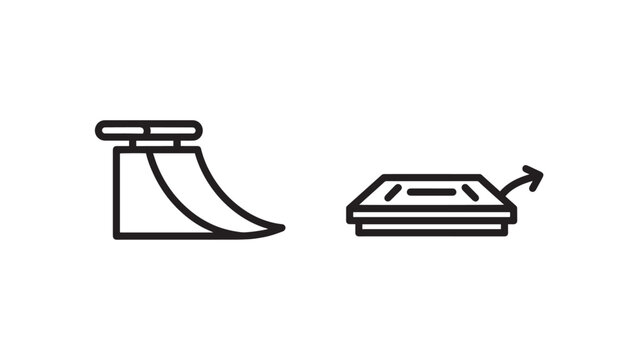 Skatepark Obstacles Linear Icon Set featuring Quarter Pipe Ramp and Grind Box for Skateboarding