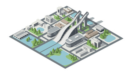 Isometric cityscape with modern architecture and parks