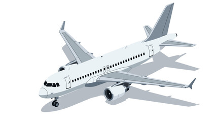 Modern jet airplane in isometric style with shadows on white background