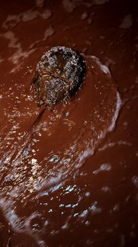 Big horseshoe crab heading to the water. Ancient marine arthropod on the sandy shore at night. Vertical video.