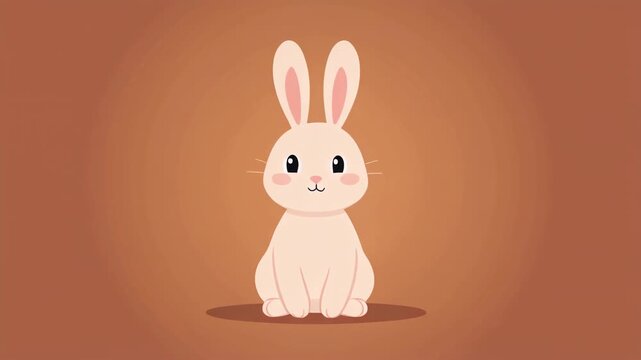 Symmetric front view of a 3D white rabbit standing on orange